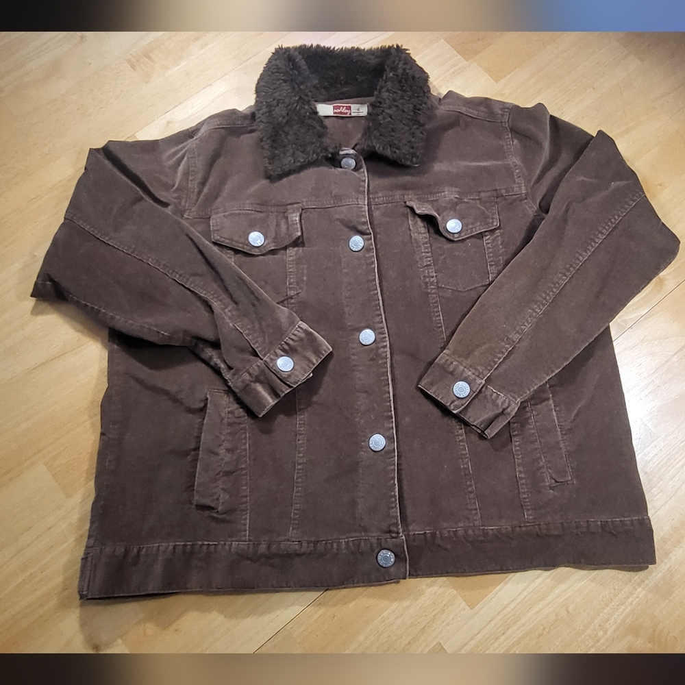 Plus Size 2X Ashley By 26 Corduroy Trucker Jacket Brown Sherpa Fleece Lining